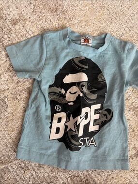 Bape Light Blue Kids' Short Sleeve Tee with Black & White BAPE STA Graphic